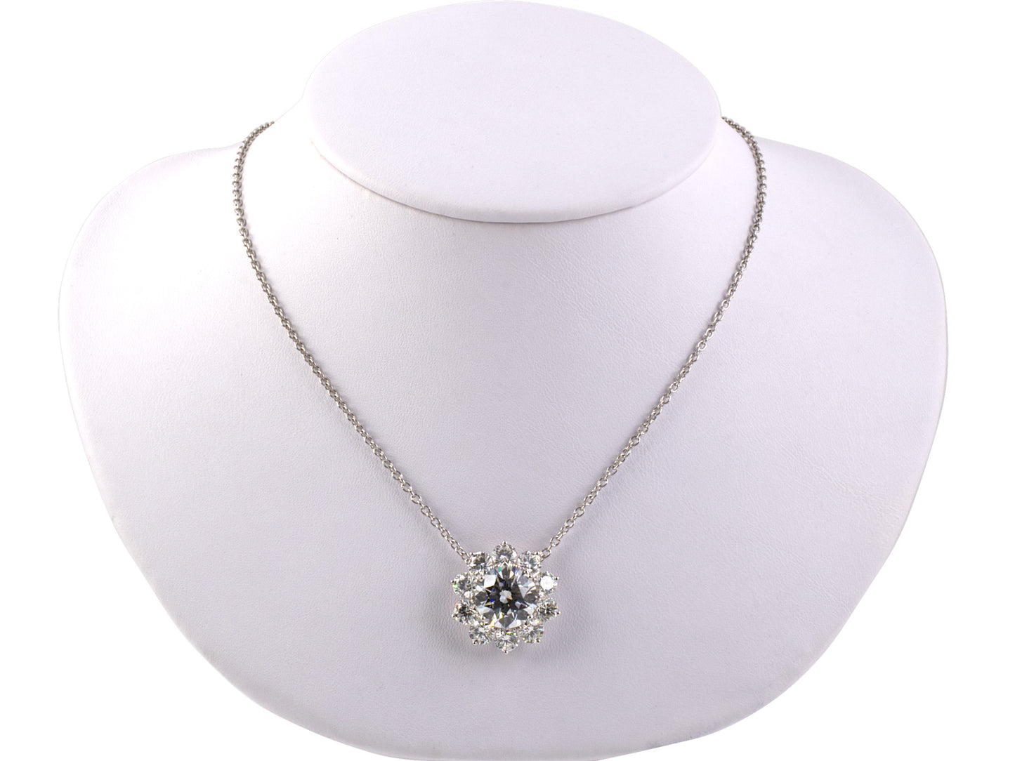 43633 - SOLD - Platinum Diamond Cluster Pendant And Necklace