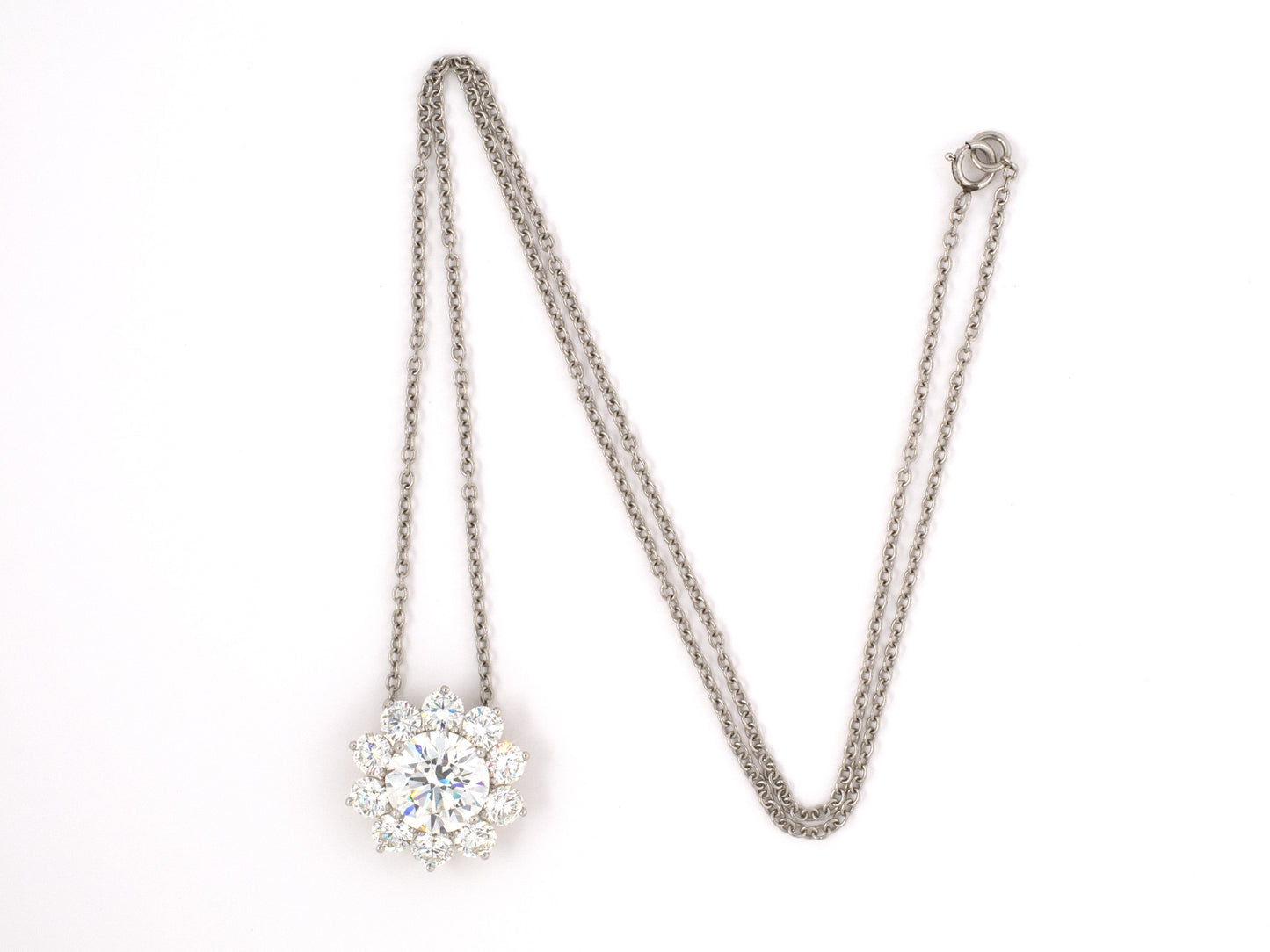 43633 - SOLD - Platinum Diamond Cluster Pendant And Necklace