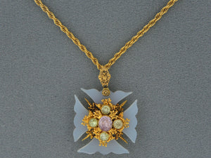 43635 - SOLD - Georgian Etruscan Revival Circa 1830 Gold Topaz Chalcedony Cross Pendant