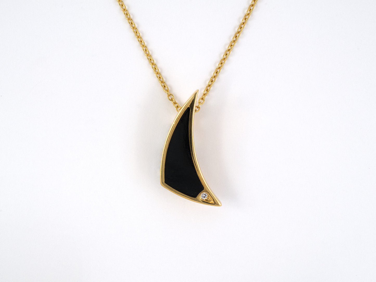 43646 - SOLD - Circa 1960s Gold Diamond Enamel Triangle Pendant Necklace