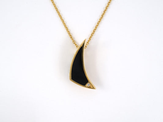 43646 - SOLD - Circa 1960s Gold Diamond Enamel Triangle Pendant Necklace