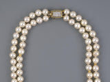 43656 - Circa 1960s Platinum Gold Diamond Graduated Akoya South Sea Pearl Rondel Tassels Necklace