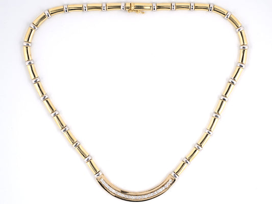 43669 - SOLD - Gold Diamond Bar Link Necklace