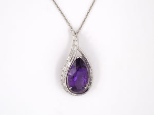 43671 - SOLD - Platinum Amethyst Diamond Pendant Necklace