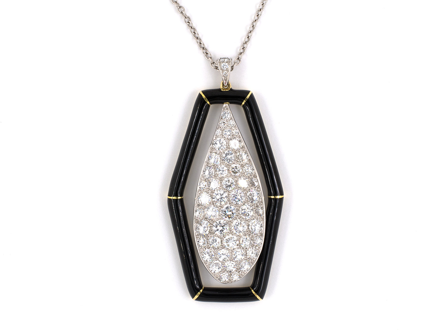 43680 - SOLD - Platinum Gold Diamond Enamel Pendant Necklace