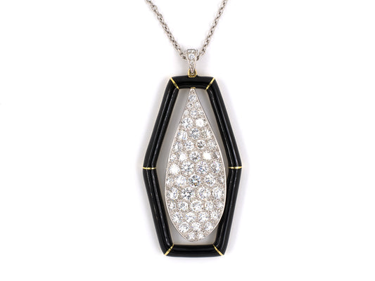 43680 - SOLD - Platinum Gold Diamond Enamel Pendant Necklace