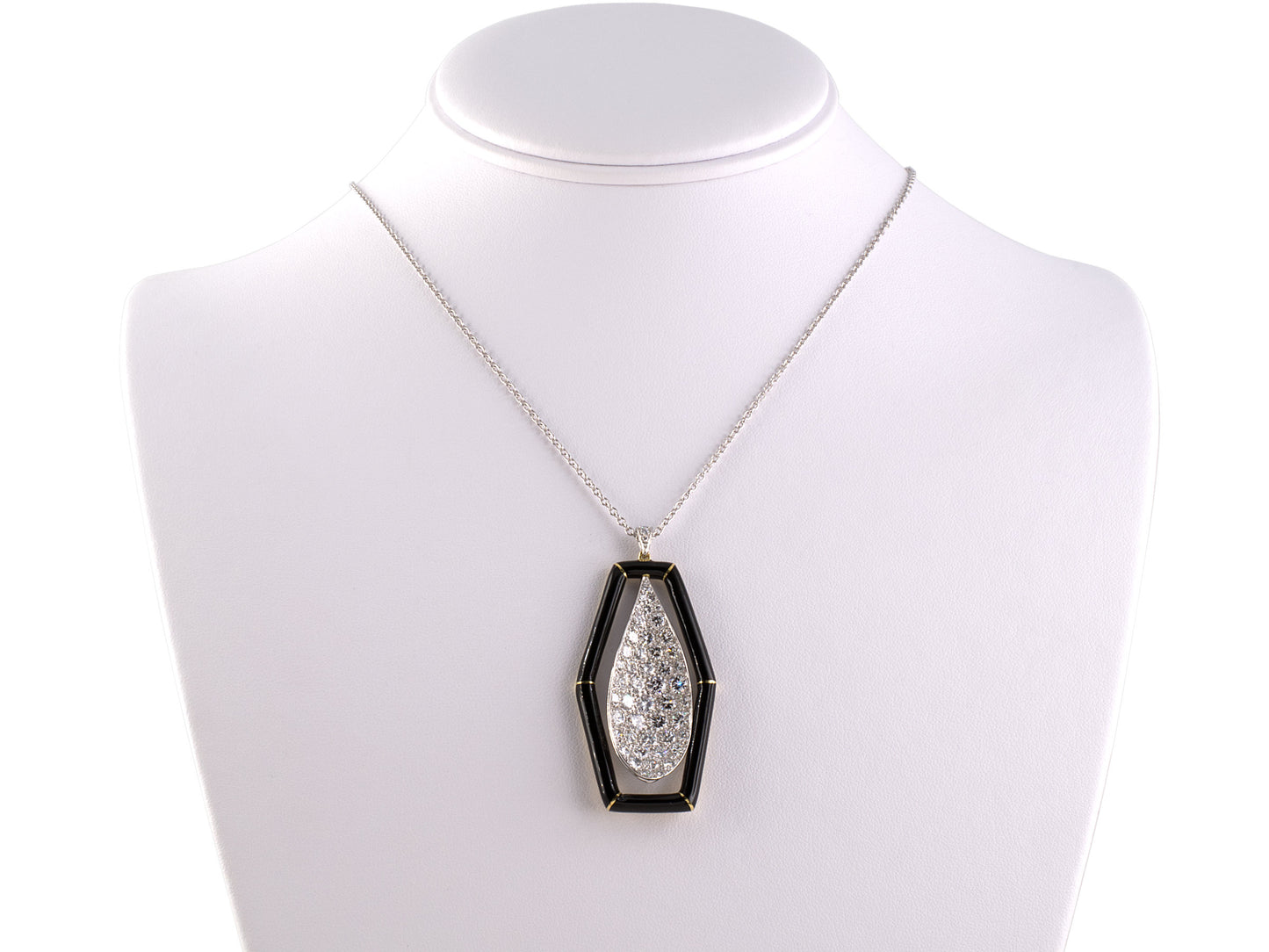 43680 - SOLD - Platinum Gold Diamond Enamel Pendant Necklace