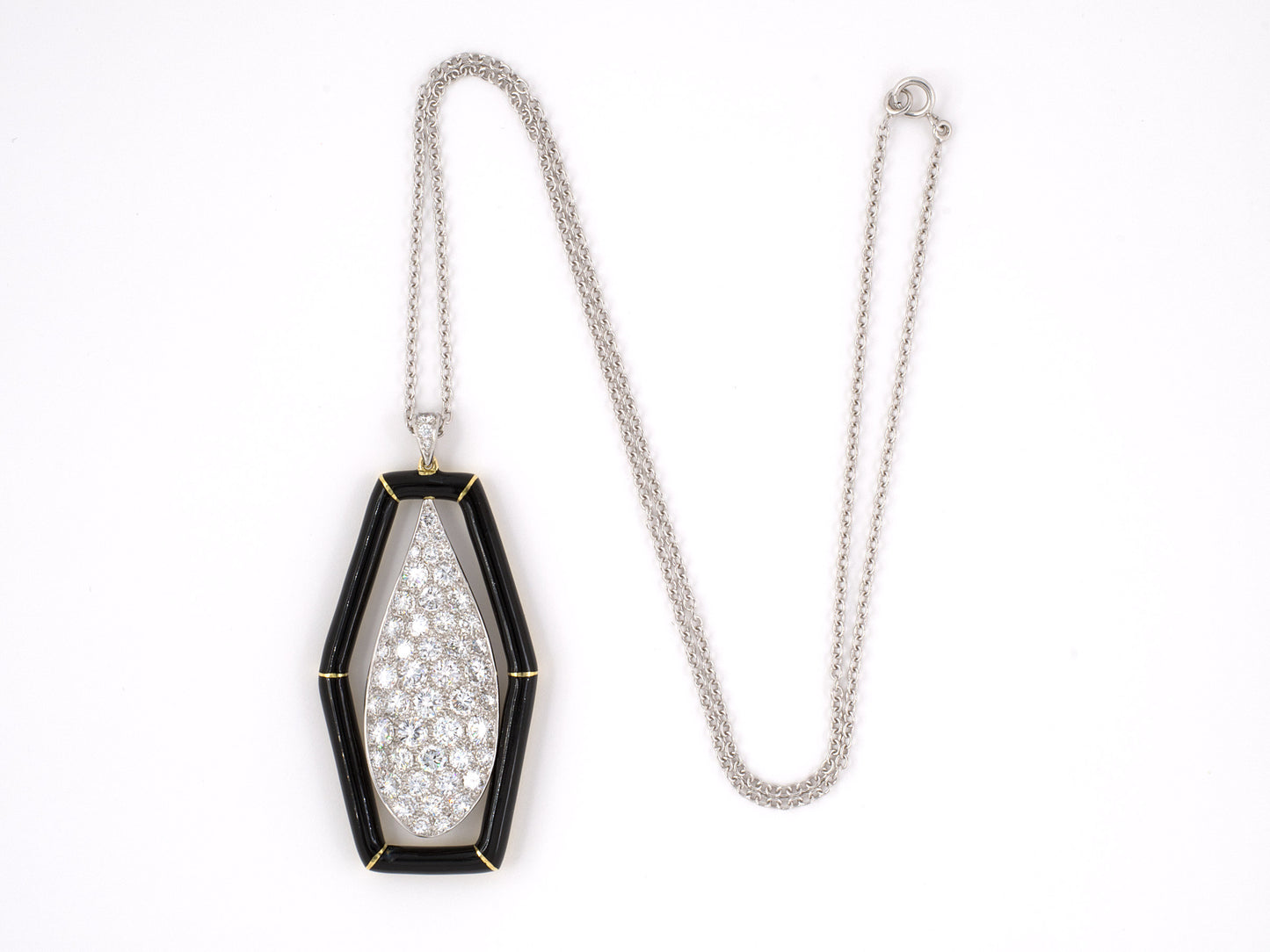 43680 - SOLD - Platinum Gold Diamond Enamel Pendant Necklace