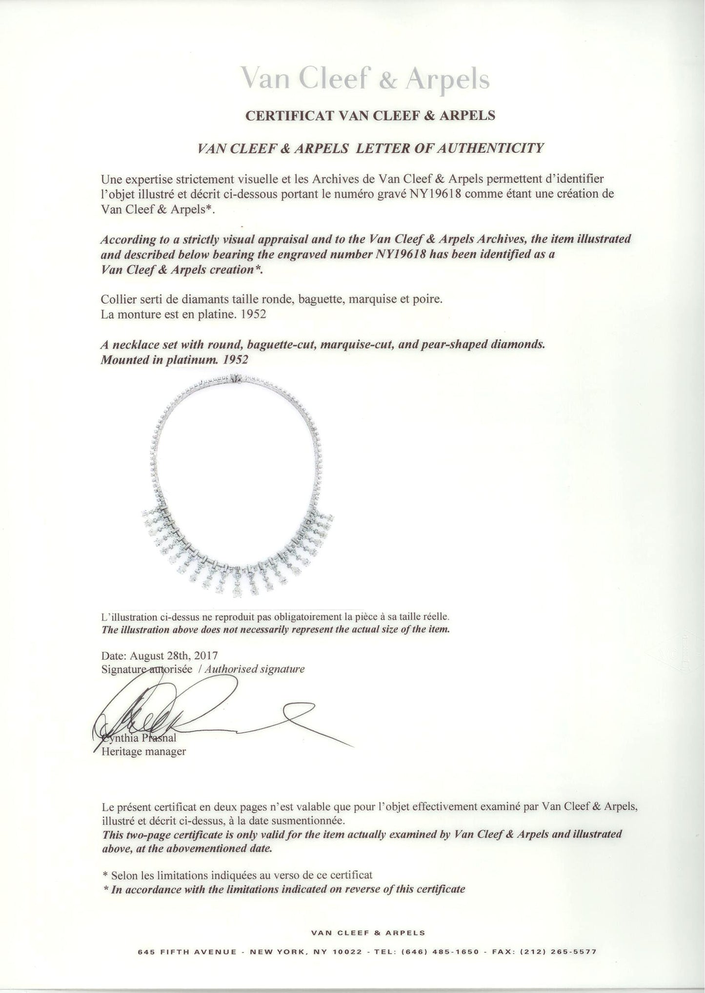 43684 - Circa 1952 Van Cleef & Arpels Platinum Diamond Necklace