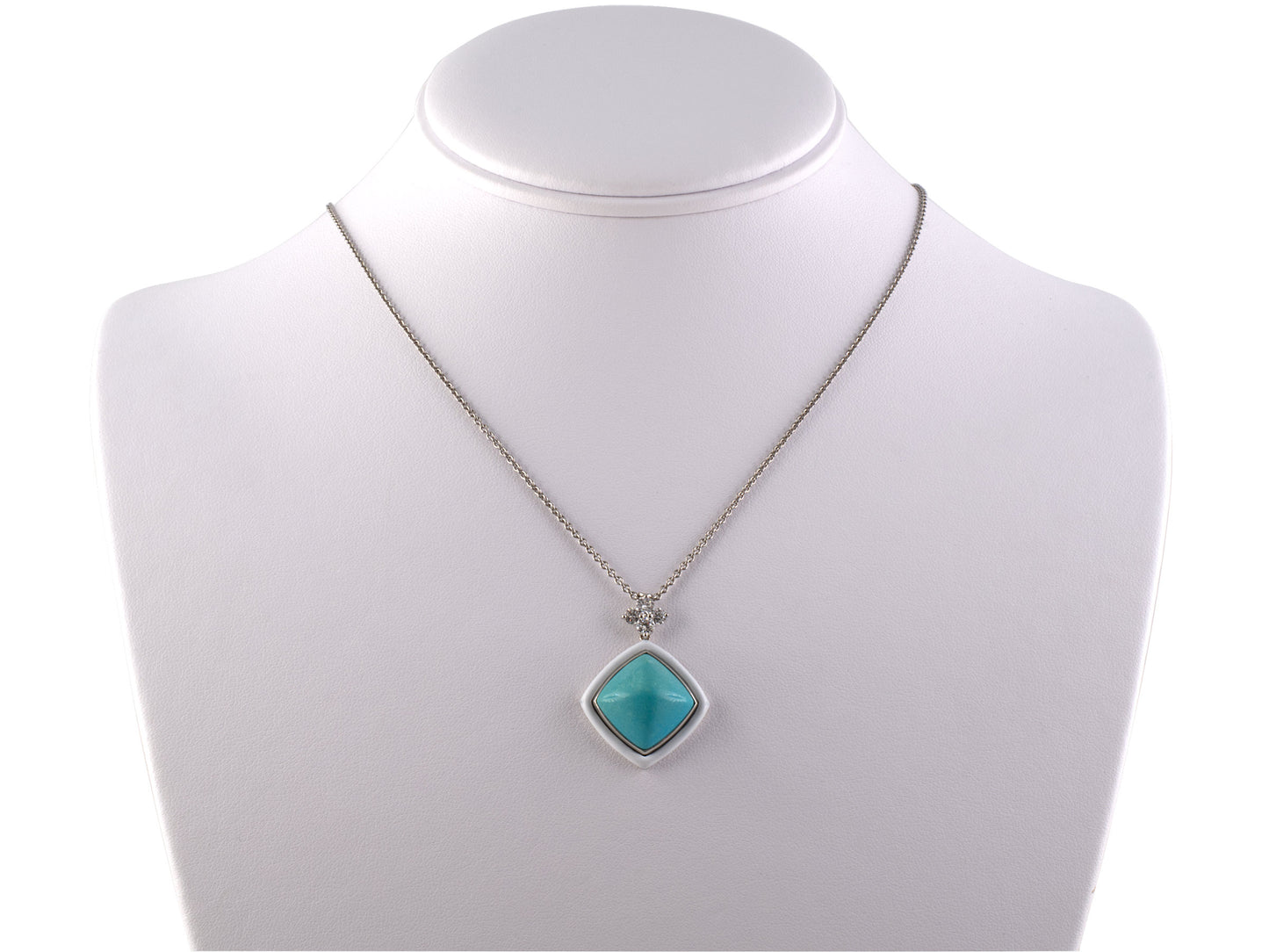 43685 - Platinum Gold Turquoise Diamond Enamel Pendant Necklace