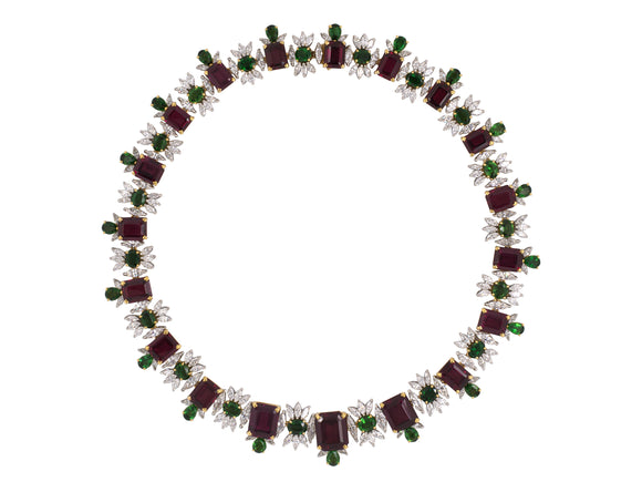 43690 - Circa 1982 Platinum Gold Rhodolite Garnet Diamond Tourmaline Necklace