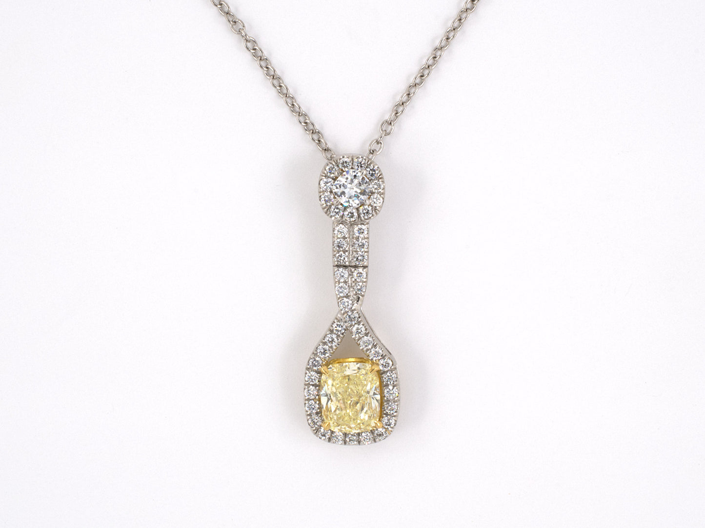 43693 - Platinum Gold GIA Fancy Light Yellow Diamond Cluster Pendant Necklace