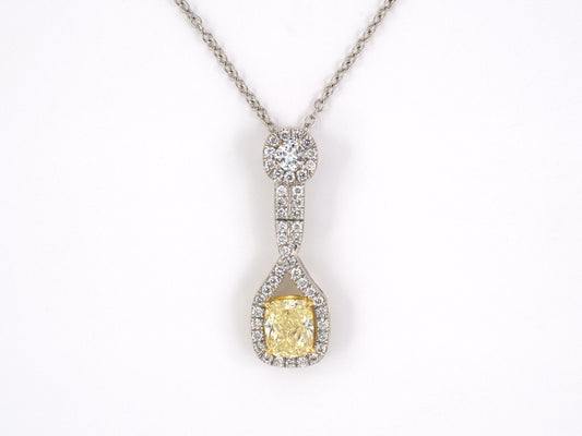 43693 - Platinum Gold GIA Fancy Light Yellow Diamond Cluster Pendant Necklace