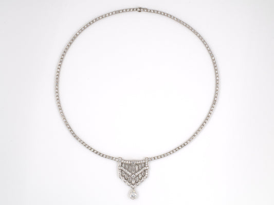 43697 - Art Deco Platinum GIA Diamond Pear Shape Drop Necklace