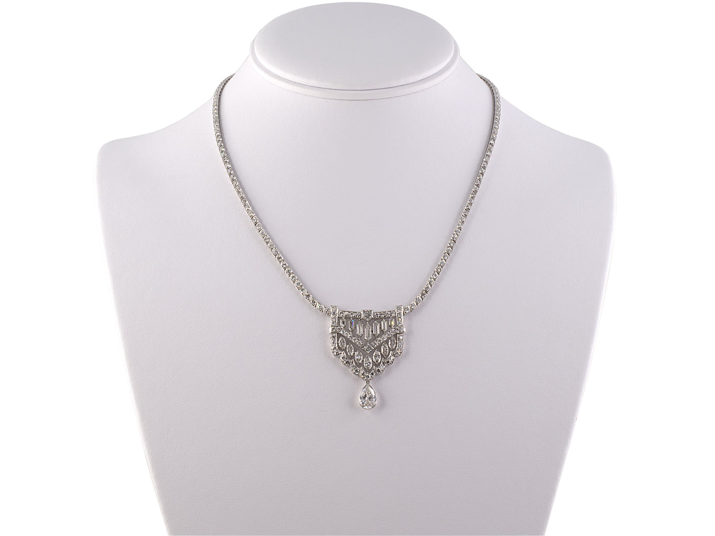 43697 - Art Deco Platinum GIA Diamond Pear Shape Drop Necklace