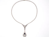 43714 - Edwardian Platinum Diamond Sapphire Drop Dangle Necklace