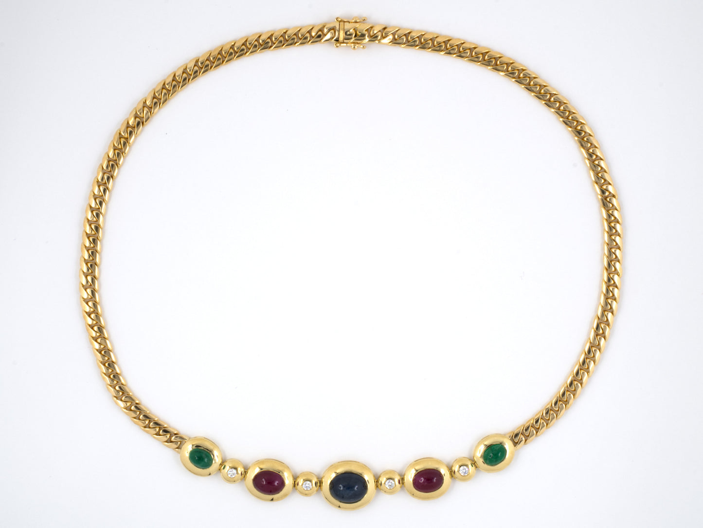 43726 - SOLD - Gold Sapphire Ruby Emerald Diamond Necklace