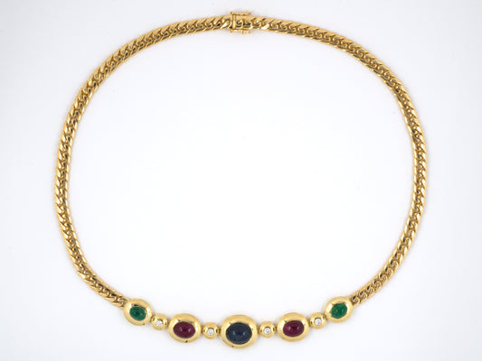 43726 - SOLD - Gold Sapphire Ruby Emerald Diamond Necklace