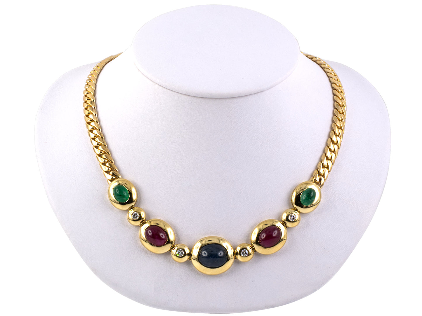 43726 - SOLD - Gold Sapphire Ruby Emerald Diamond Necklace