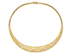 43730 - SOLD - Gold Tri Color Woven Corrugated Necklace