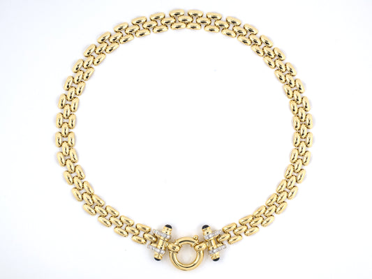 43752 - SOLD - Gold Diamond Sapphire Necklace
