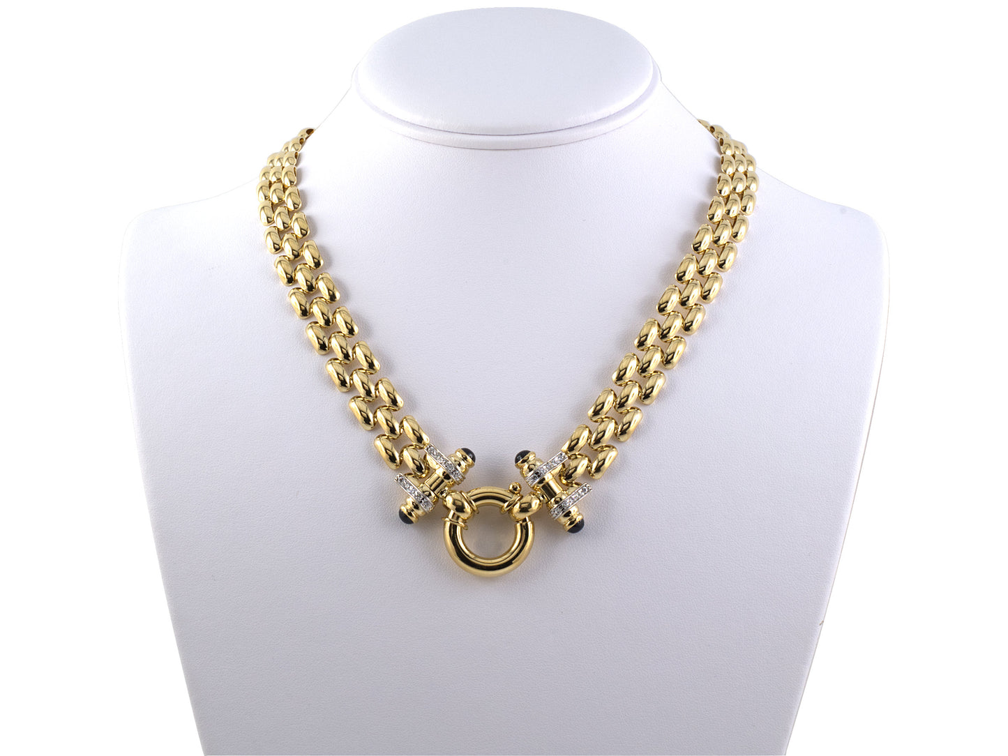 43752 - SOLD - Gold Diamond Sapphire Necklace