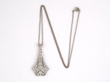 43756 - SOLD - Art Deco Platinum Diamond Filigree Bell Pendant Necklace