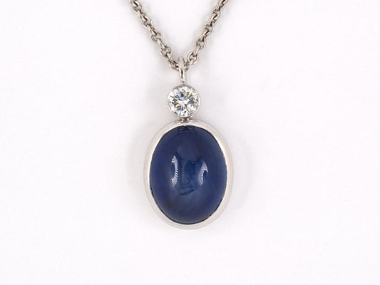 43771 - SOLD - Platinum AGL Ceylon Star Sapphire Diamond Pendant And Necklace