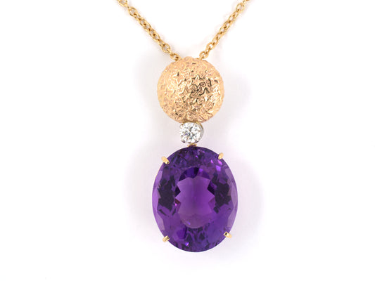 43796 - SOLD - Gold Platinum Amethyst Diamond Drop Pendant Necklace
