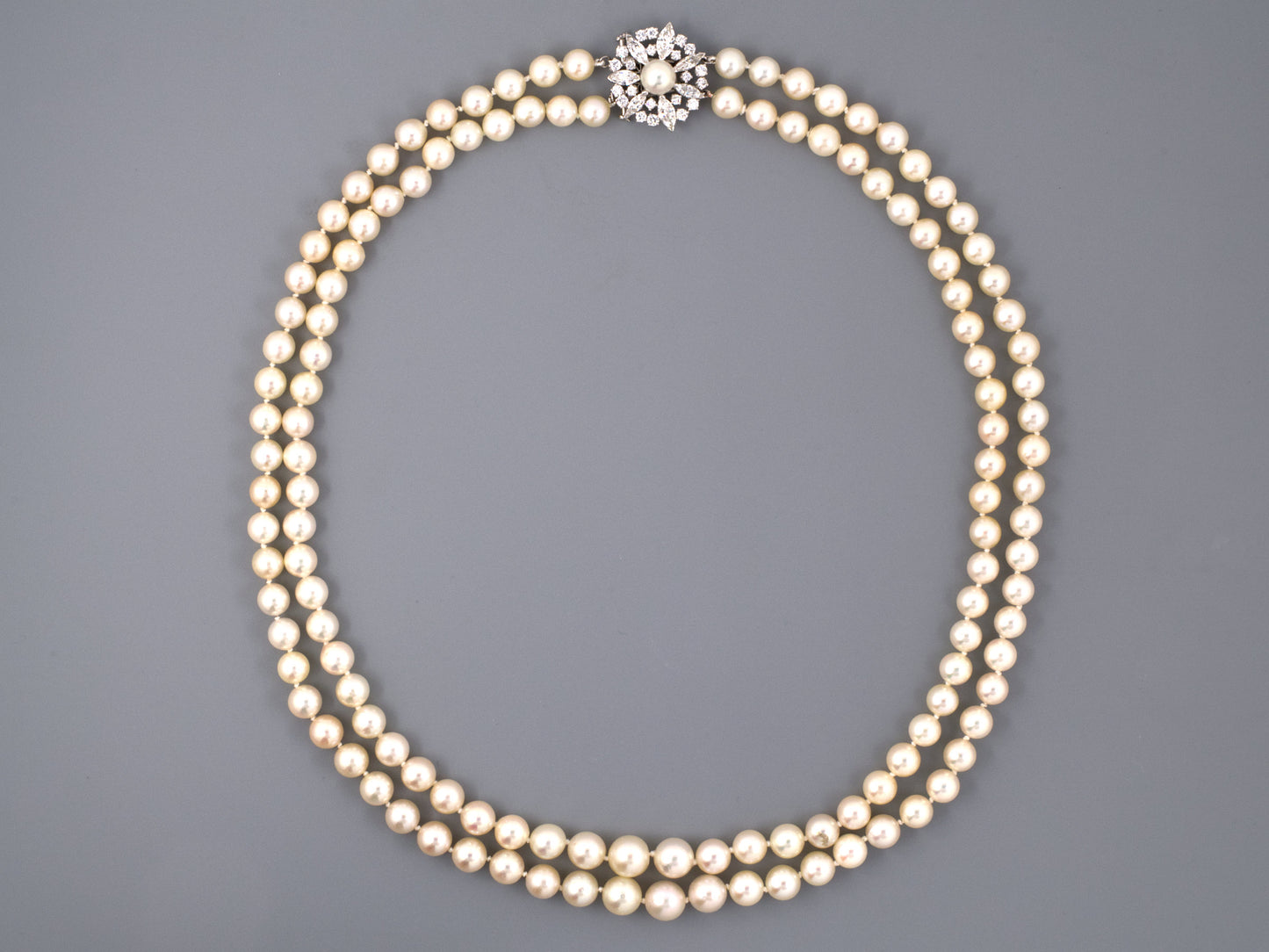 43801 - SOLD - Platinum Diamond Graduated Pearl Necklace