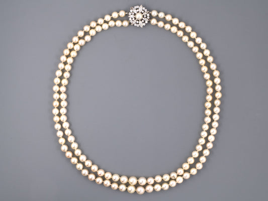 43801 - SOLD - Platinum Diamond Graduated Pearl Necklace