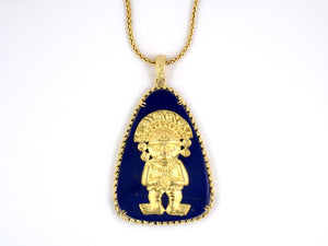 43829 - Circa 1970 Hammerman Gold Lapis Aztec Figure Pendant