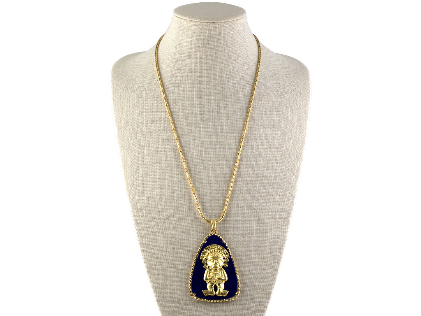 43829 - Circa 1970 Hammerman Gold Lapis Aztec Figure Pendant