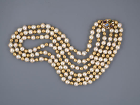 43863 - Gold Amethyst Moonstone Garnet Peridot Baroque Pearl Bead Necklace
