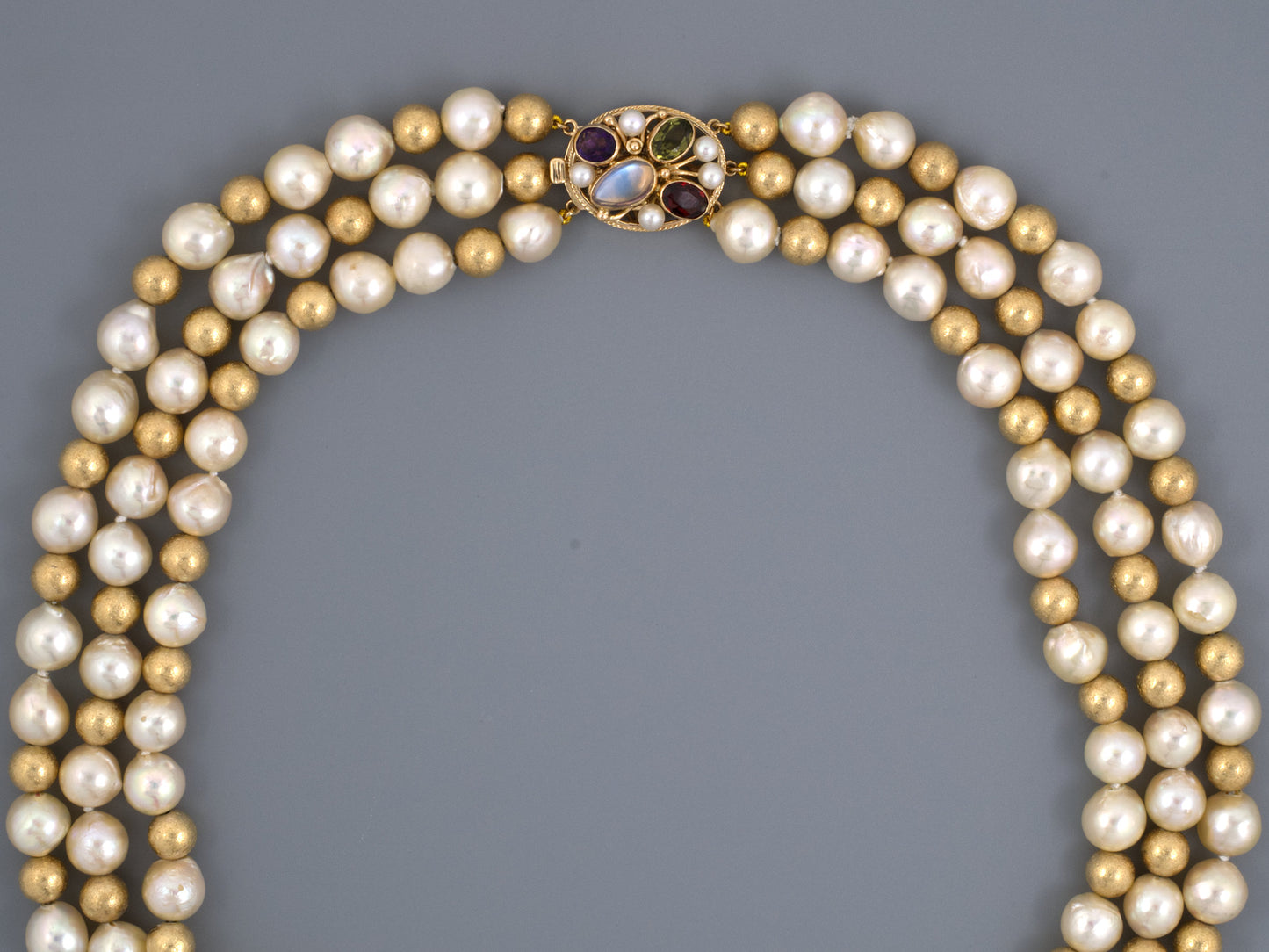 43863 - Gold Amethyst Moonstone Garnet Peridot Baroque Pearl Bead Necklace