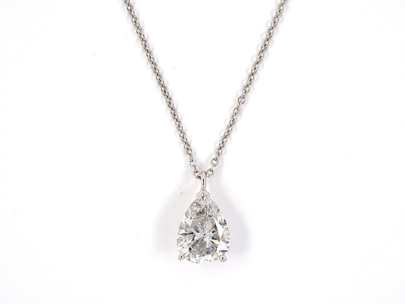 43869 - SOLD - Platinum Diamond Solitaire Pear Pendant Necklace