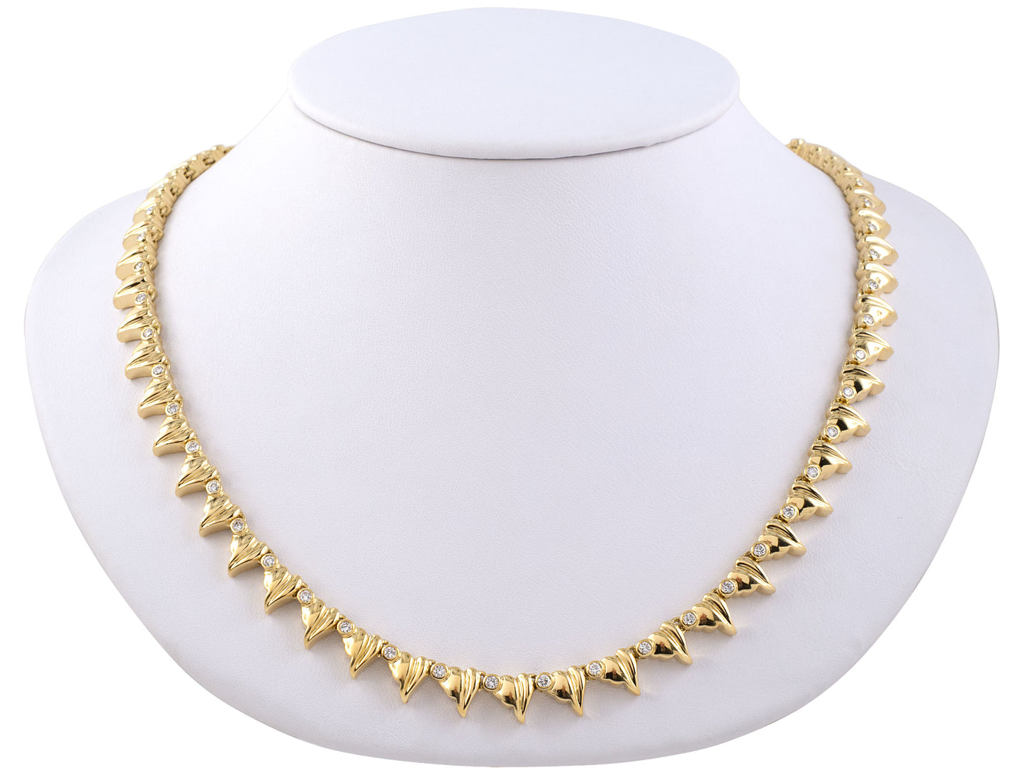 43907 - SOLD - Circa 1994 Hennell Gold Diamond Heart Link Festoon Necklace