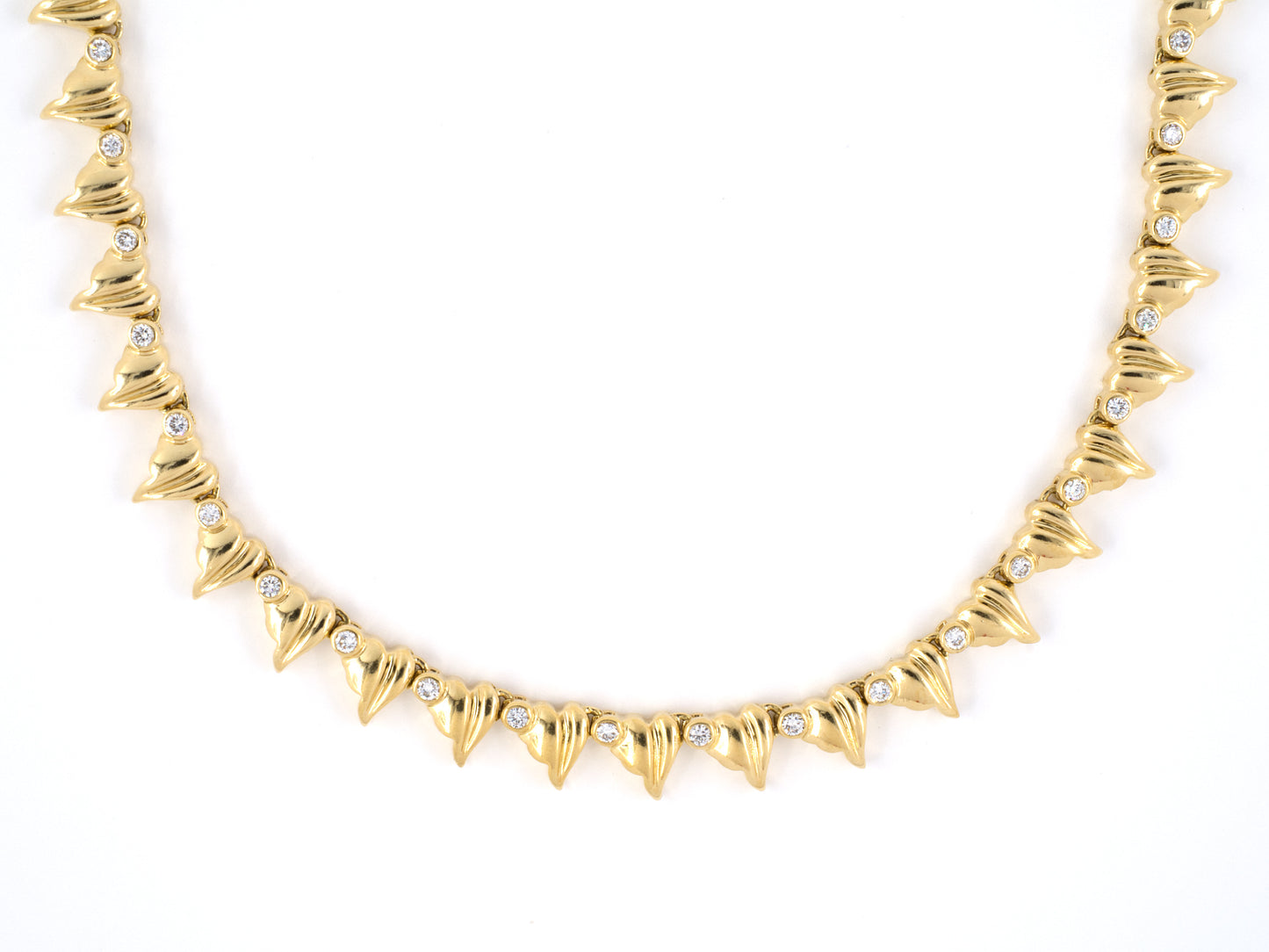 43907 - SOLD - Circa 1994 Hennell Gold Diamond Heart Link Festoon Necklace