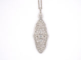 43933 - Art Deco Platinum Diamond Filigree Drop Pendant Necklace