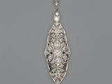 43933 - Art Deco Platinum Diamond Filigree Drop Pendant Necklace