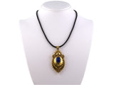 43948 - SOLD - Victorian Gold Lapis Flower Locket Pendant Necklace