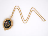 43950 - Gold Coral Lapis Turquoise Nephrite Jade Mosaic Pin Pendant Necklace