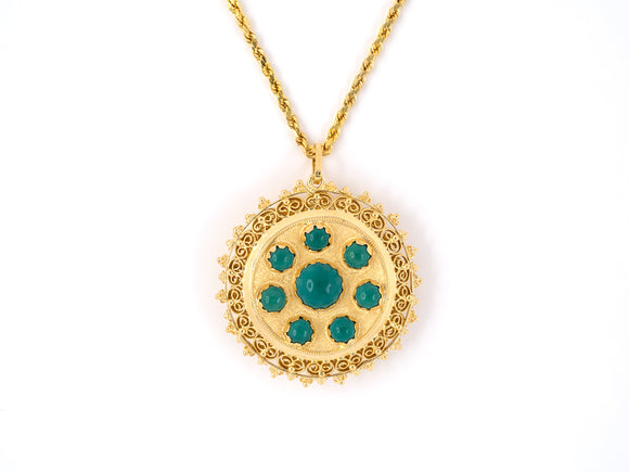 43958 - Gold Turquoise Circular Pendant Necklace