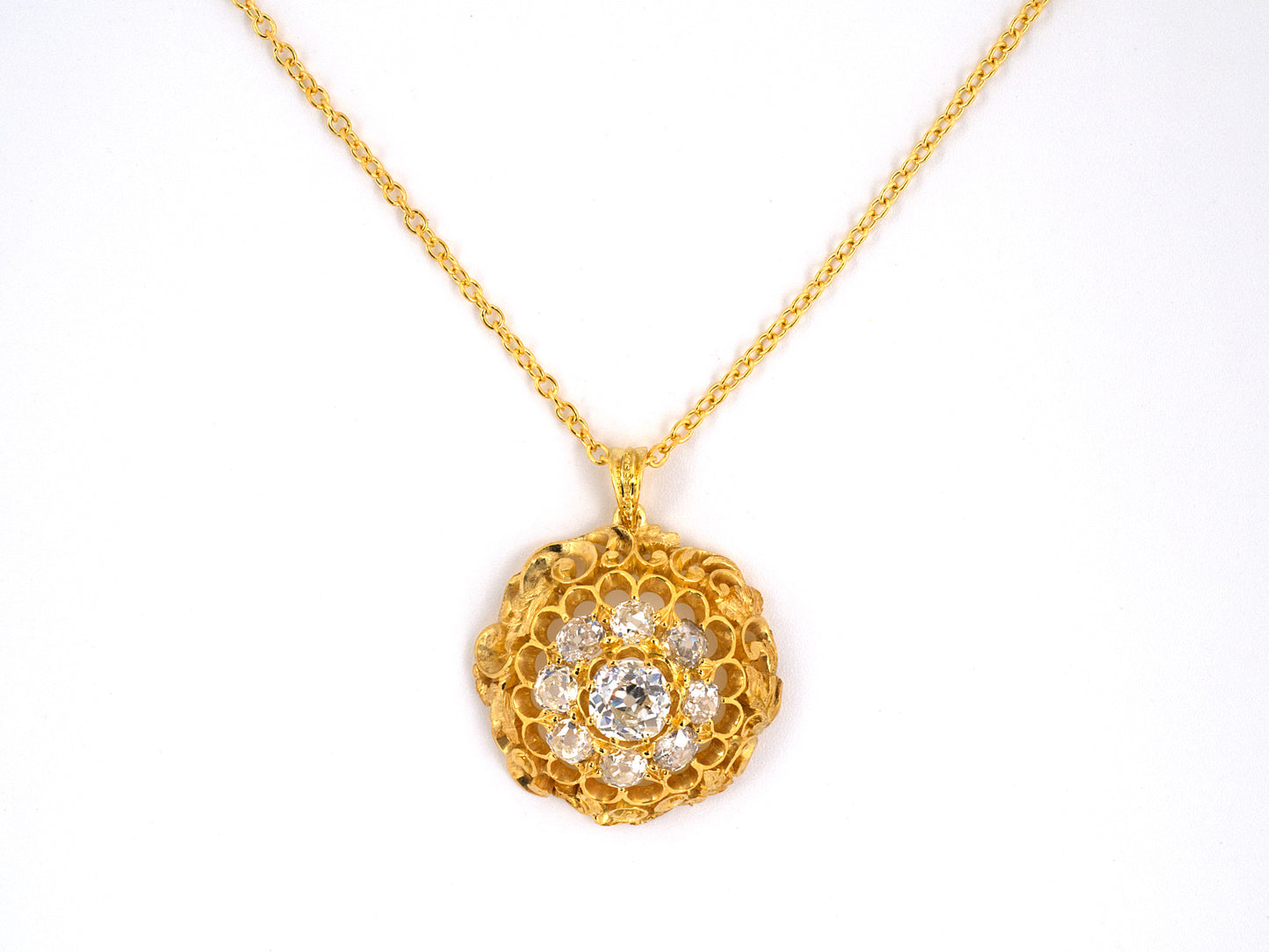 43983 - SOLD - Victorian Circa 1880 Gold Diamond Pendant Necklace