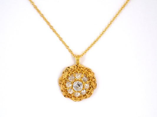 43983 - SOLD - Victorian Circa 1880 Gold Diamond Pendant Necklace