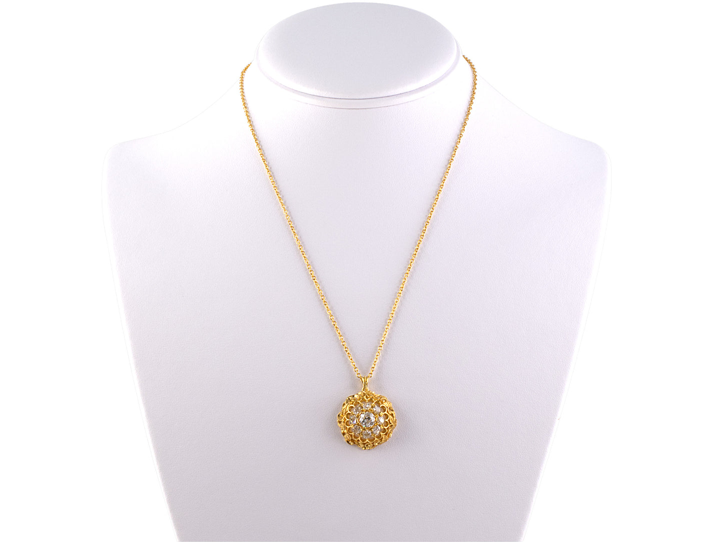 43983 - SOLD - Victorian Circa 1880 Gold Diamond Pendant Necklace