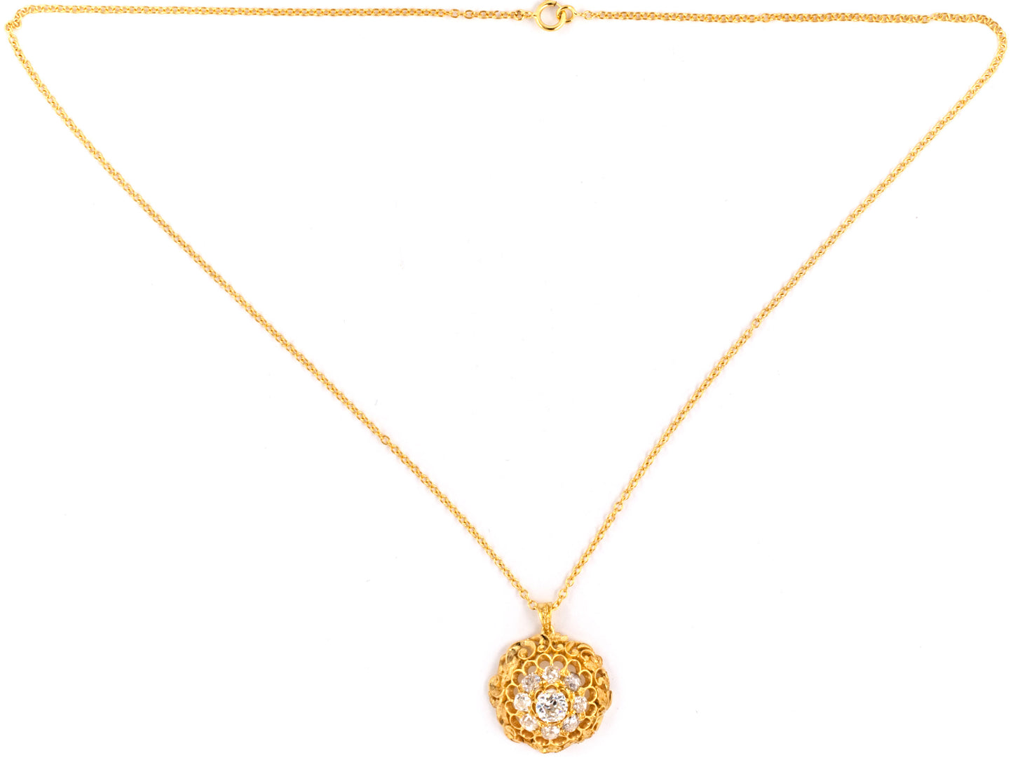 43983 - SOLD - Victorian Circa 1880 Gold Diamond Pendant Necklace