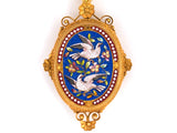 43990 - Victorian Etruscan Revival Gold Micro Mosaic Floral Bird Scroll Locket Pendant