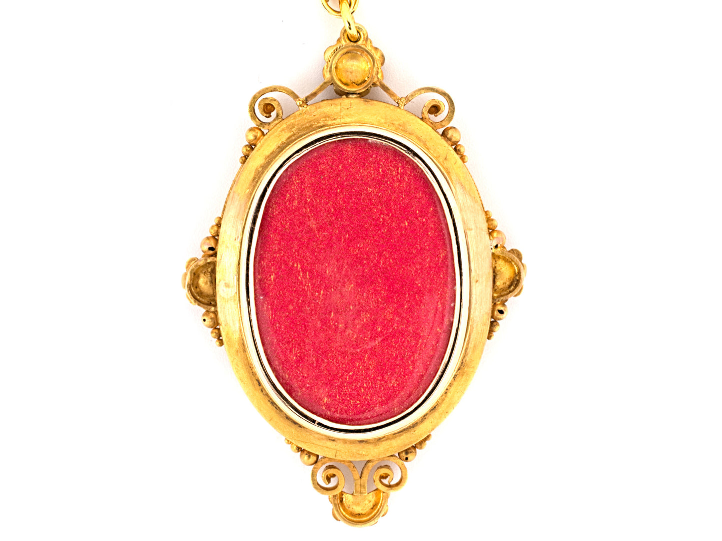 43990 - Victorian Etruscan Revival Gold Micro Mosaic Floral Bird Scroll Locket Pendant