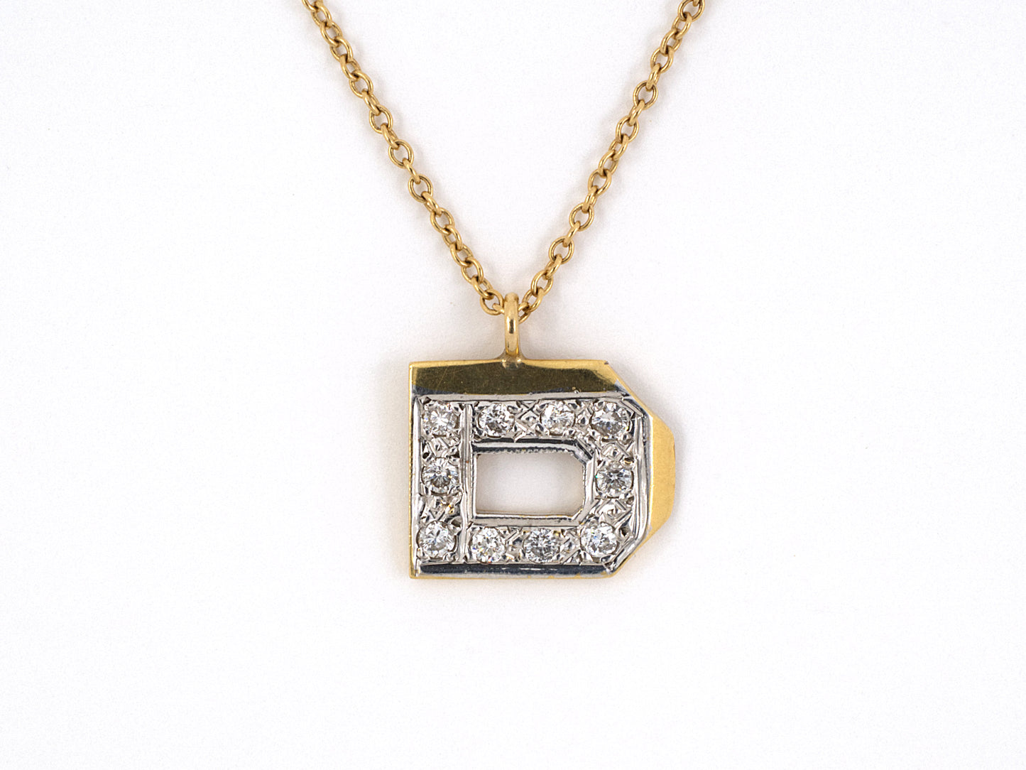 44095 - SOLD - Gold Diamond D Pendant Necklace